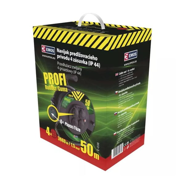 Čierny predlžovací kábel na bubne so 4 zásuvkami 50 m – EMOS-image-1