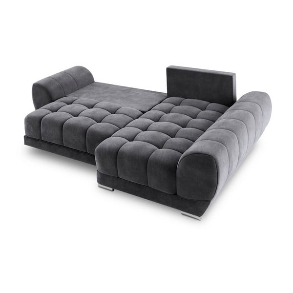 Tmavosivá rozkladacia rohová pohovka so zamatovým poťahom Windsor & Co Sofas Nuage, pravý roh-image-4