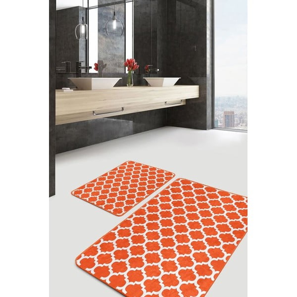 Oranžové zamatové kúpeľňové predložky v súprave 2 ks 60x100 cm – Mila Home-image-1