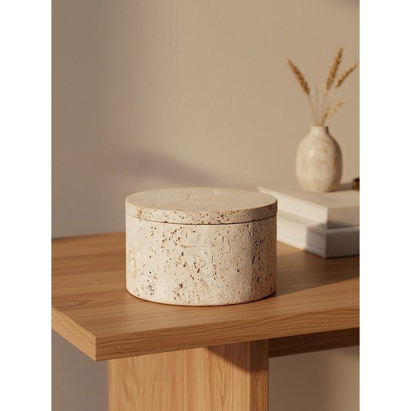 Dekoratívny kamenný úložný box v prírodnej farbe ø 14x8 cm Tibor – Premier Housewares-image-1