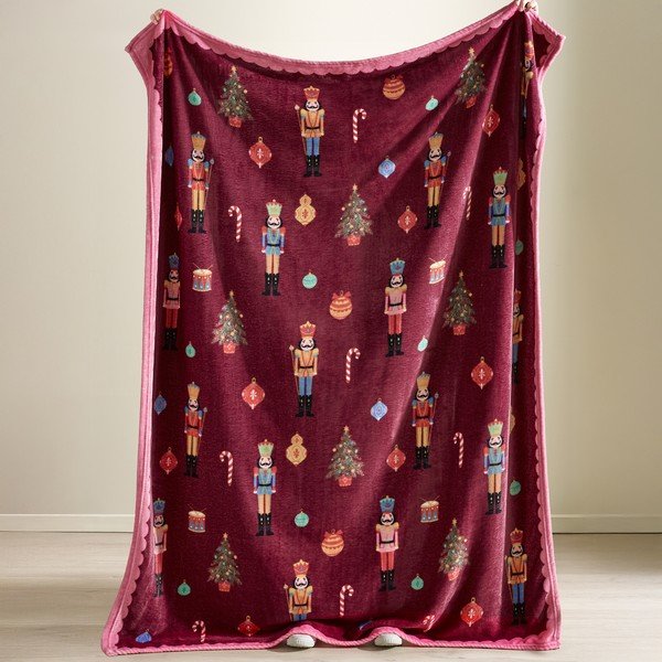Vínovočervená/ružová deka s vianočným motívom 170x130 cm Christmas Nutcracker – Catherine Lansfield-image-2