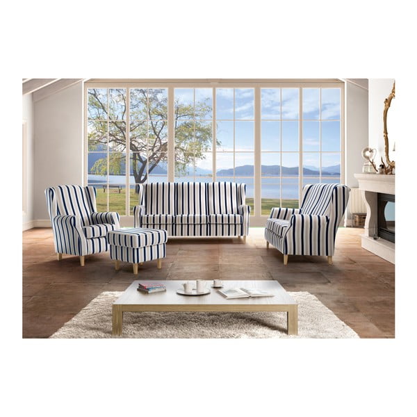 Modro-biela pruhovaná pohovka Max Winzer Lorris,193 cm-image-3