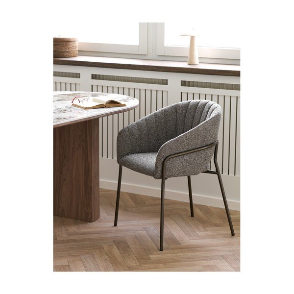 Sivé oceľové jedálenské kreslo s podrúčkami Costa – House Nordic-image-1