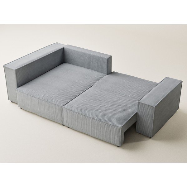 Sivá menčestrová rozkladacia/s úložným priestorom rohová pohovka (ľavý roh/do L) Tonga – Maison de Rêve-image-3