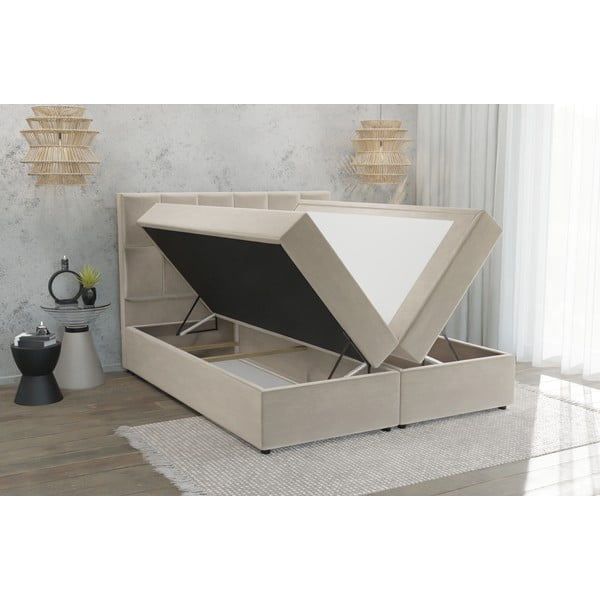 Béžová boxspring posteľ s úložným priestorom 160x200 cm Flip – Ropez-image-3