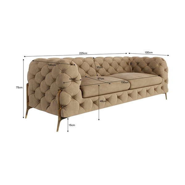Svetlohnedá zamatová pohovka 225 cm Chelsea Bis – Ropez-image-3