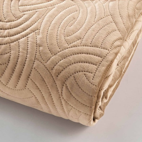 Svetlohnedá zamatová súprava prikrývky a obliečky na vankúš 240x260 cm Solange – douceur d'intérieur-image-2