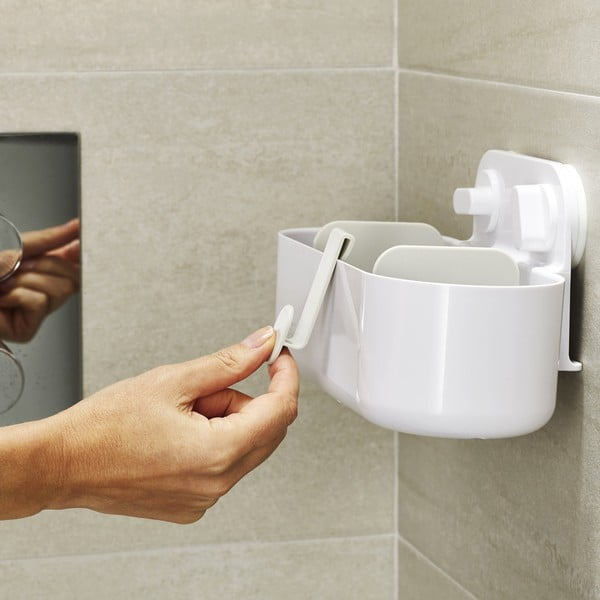 Biela plastová kúpeľňová polička bez vŕtania Duo – Joseph Joseph-image-3