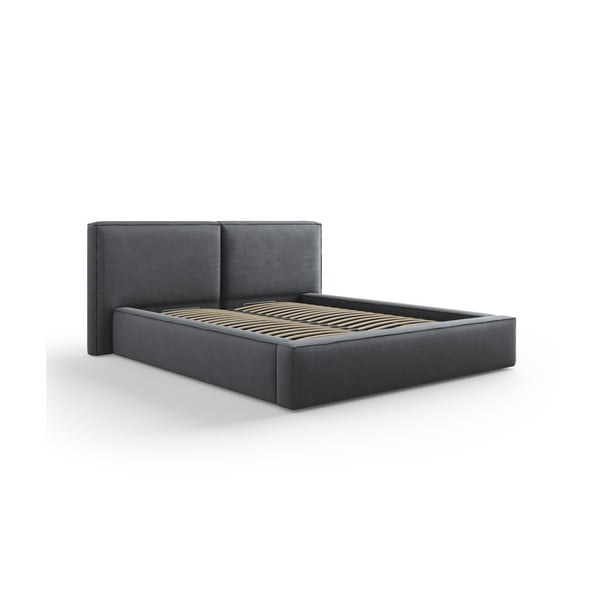 Tmavosivá čalúnená dvojlôžková posteľ s úložným priestorom a roštom 160x200 cm Arendal – Cosmopolitan Design