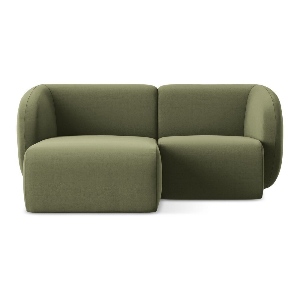 Zelená zamatová rohová pohovka (ľavý roh/s leňoškou) Lani – Makamii