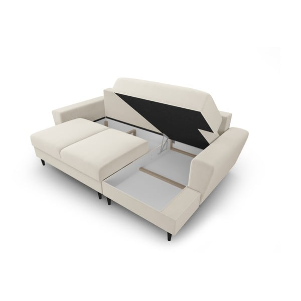 Béžová zamatová rozkladacia/s úložným priestorom rohová pohovka (pravý roh/s leňoškou) Kyoto – Cosmopolitan Design-image-3