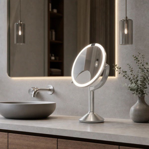 Kozmetické zrkadlo s osvetlením/zväčšovacie (zväčšenie 5x/zväčšenie 10x) ø 20 cm Trio – simplehuman-image-3