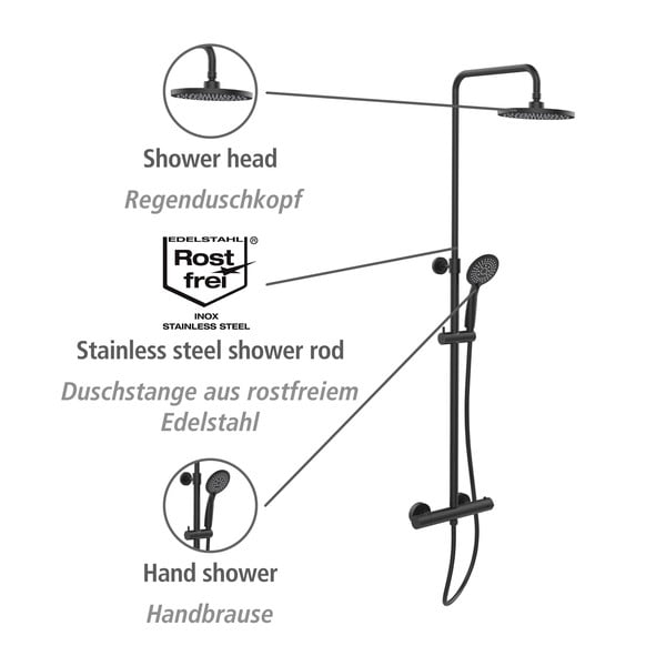 Čierny sprchový set z nerezovej ocele 120 cm Young - Wenko-image-1
