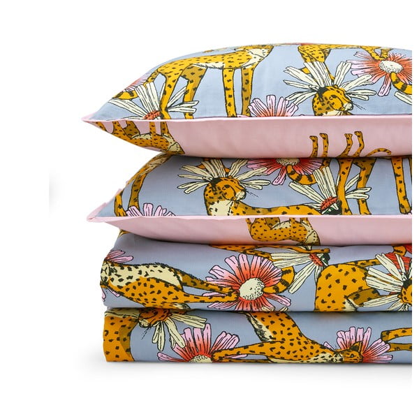 Ružové/sivé bavlnené obliečky na dvojlôžko/predĺžené 230x220 cm Untamed Cheetah – Their Nibs