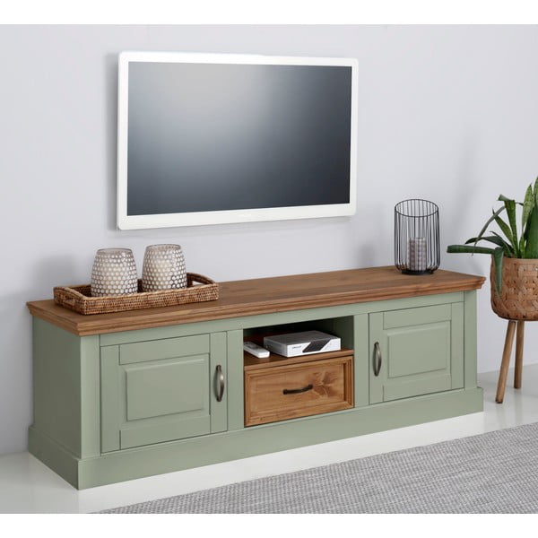 Svetlozelený TV stolík z borovicového dreva 160x50 cm Selma – Støraa-image-1