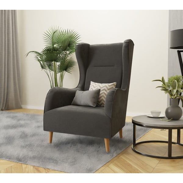 Tmavosivé zamatové kreslo ušiak Carole – Ropez-image-3