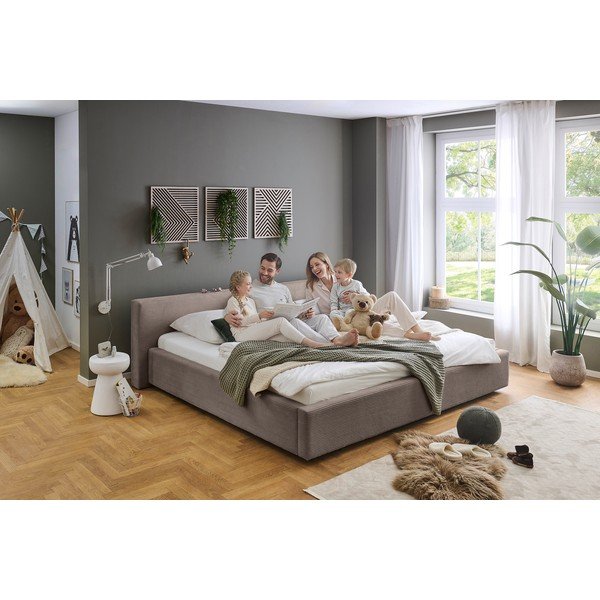 Taupe čalúnená dvojlôžková posteľ s úložným priestorom s roštom 200x240 cm Cube – Meise Möbel-image-2