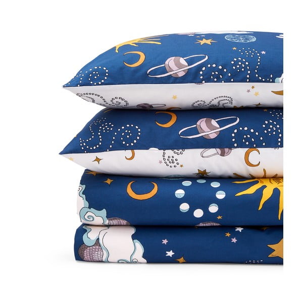 Biele/modré bavlnené obliečky na dvojlôžko 200x200 cm Disco Space – Their Nibs