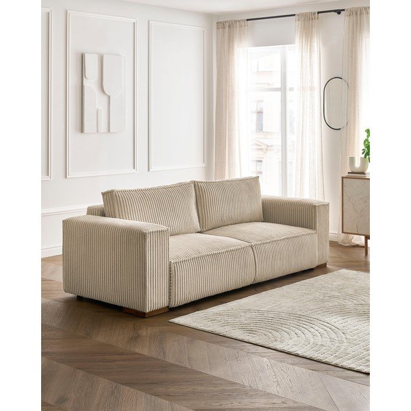 Svetlohnedá menčestrová rozkladacia/s úložným priestorom pohovka 244 cm Chelsea – Bobochic Paris-image-1