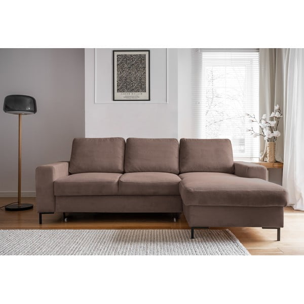 Hnedá menčestrová rozkladacia rohová pohovka (pravý roh) Lofty Lilly – Miuform-image-1