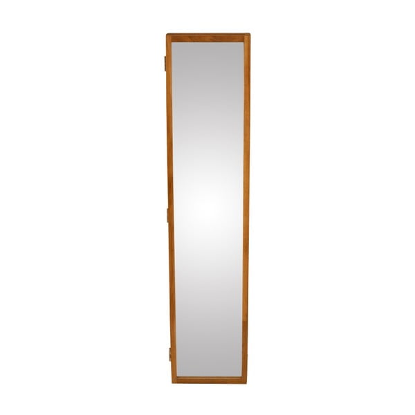 Nástenné zrkadlo s boxom na kľúče z masívneho dubového dreva Canett Uno, 20 × 90 cm