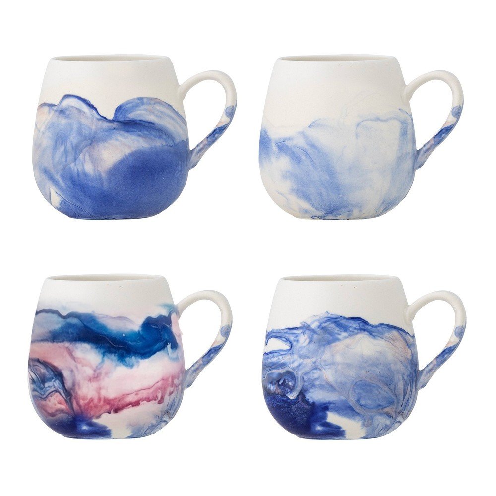 E-shop Biele/modré šálky v súprave 4 ks z kameniny 250 ml Lyre – Bloomingville