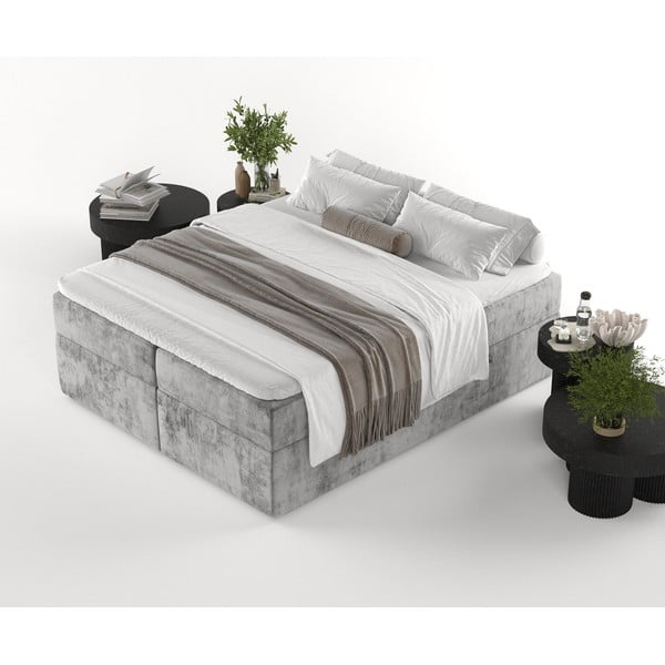 Sivá boxspring posteľ s úložným priestorom 160x200 cm Yoko – Maison de Rêve-image-3