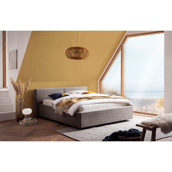 Svetlohnedá čalúnená dvojlôžková posteľ bez roštu 140x200 cm Cube – Meise Möbel-image-1