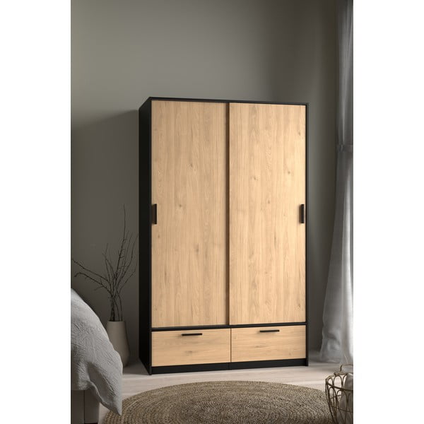 Šatníková skriňa v dekore duba s posuvnými dverami v čierno-prírodnej farbe 121x200 cm Line – Tvilum-image-3