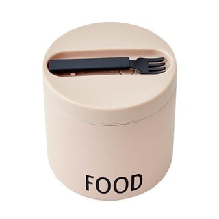 Béžový desiatový termobox s lyžicou Design Letters Food, výška 11,4 cm