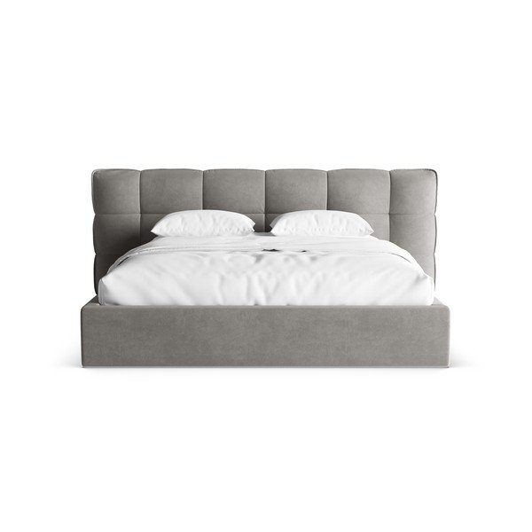 Sivá čalúnená dvojlôžková posteľ s úložným priestorom s roštom 200x200 cm Eric – Micadoni -image-4