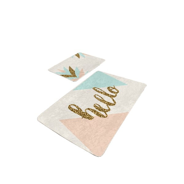 Zamatové kúpeľňové predložky v krémovej a zlatej farbe v súprave 2 ks 60x100 cm Hello – Mila Home