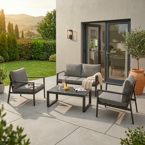 Antracitová hliníková záhradná lounge súprava pre 4 záhradný  Hilde – Bizzotto-image-1