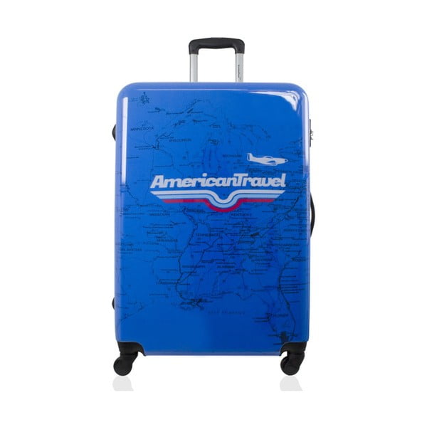 Modrý cestovný kufor na kolieskach American Travel, 75 l