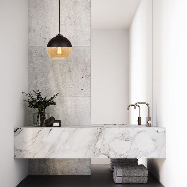 Závesné svietidlo v okrovožltej a čiernej farbe so skleneným tienidlom ø 20 cm Camini – Opviq lights-image-1