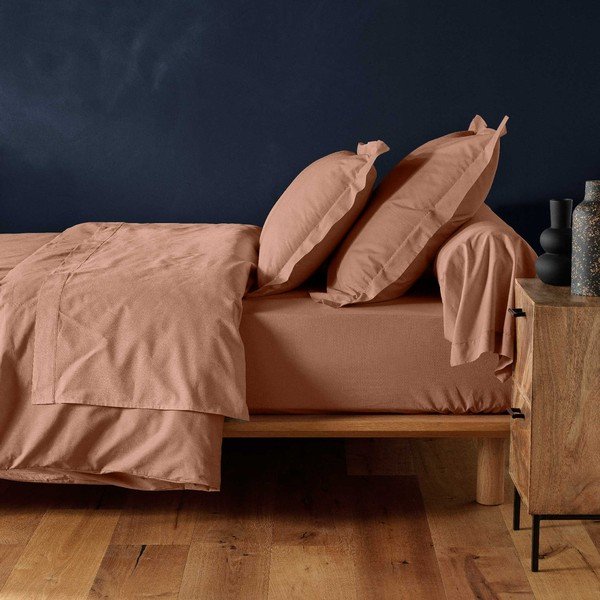 Napínacia bavlnená plachta v lososovej farbe 160x200 cm Lina – douceur d'intérieur-image-1
