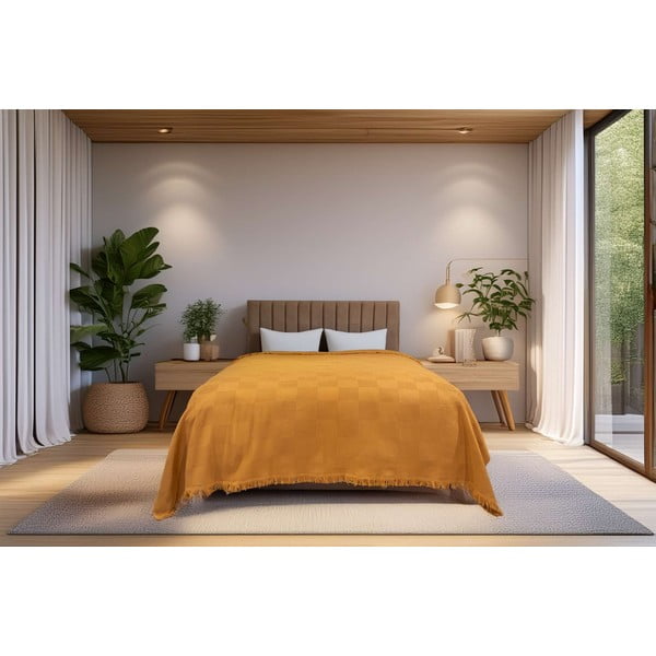 Bavlnený pléd v medenej farbe 140x200 cm Russel – Mijolnir-image-1