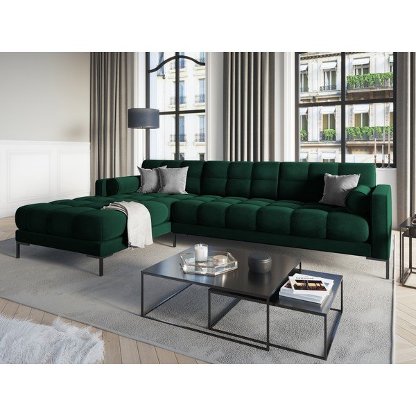Tmavozelená zamatová rohová pohovka Cosmopolitan Design Bali, ľavý roh-image-1