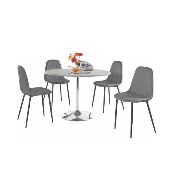 Sada okrúhleho jedálenského stola a 4 sivých stoličiek Støraa Terri Concrete-image-1