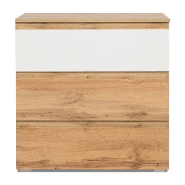 Komoda v drevenom dekore s 3 zásuvkami a bielymi detailmi Intertrade Image