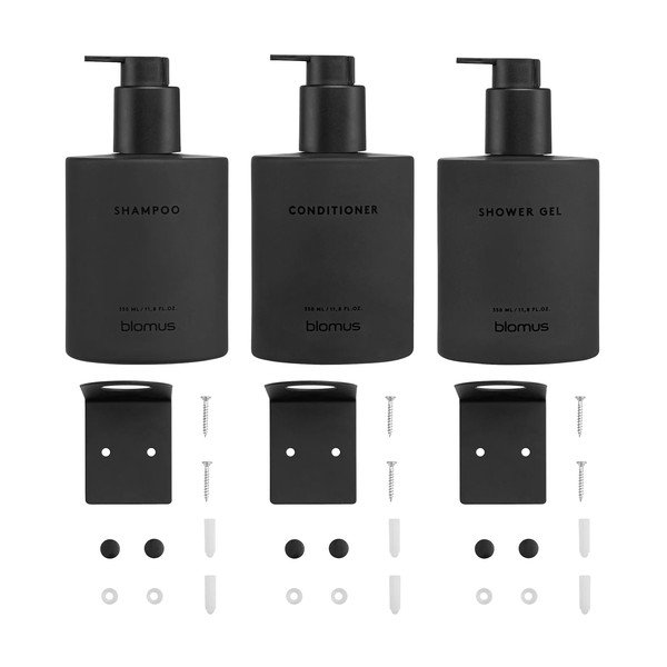 Čierne nástenné sklenené dávkovače mydla v súprave 3 ks 350 ml Kirei – Blomus-image-4