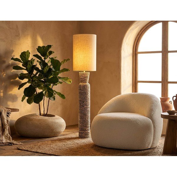 Čierna/krémovobiela stojacia lampa s textilným tienidlom (výška  145 cm) Nairobi – Mauro Ferretti-image-1