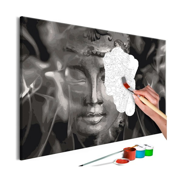 DIY set na tvorbu vlastného obrazu na plátne Artgeist Buddha in Black and White, 60 × 40 cm