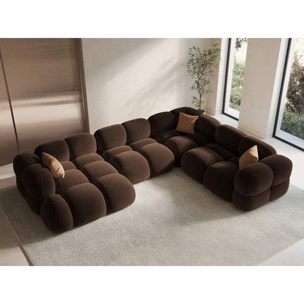 Tmavohnedá zamatová rohová pohovka (pravý roh/do tvaru "U") Loretto – Cosmopolitan Design-image-1