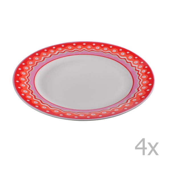 Sada 4 porcelánových dezertných tanierikov Oilily 19 cm, červená