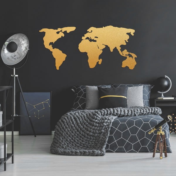Kovová nástenná dekorácia v zlatej farbe World Map Two, 121 × 56 cm