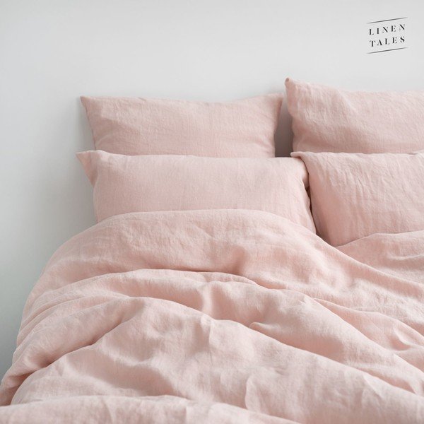 Svetloružová ľanová obliečka na perinu na dvojlôžko/predĺžená 200x220 cm Misty Rose – Linen Tales-image-1