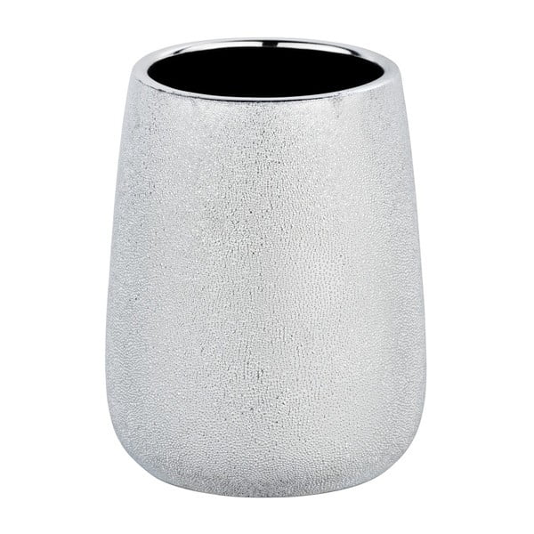Keramický pohárik na zubné kefky v striebornej farbe Wenko Glimma-image-2