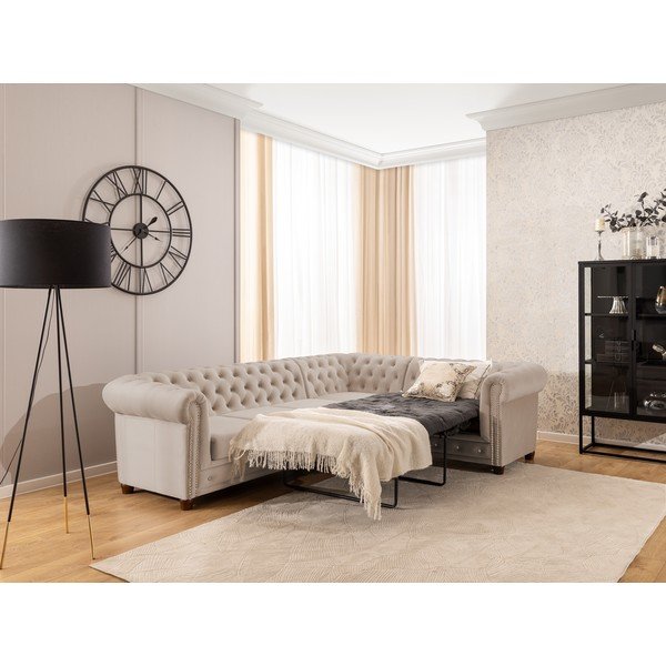 Béžová zamatová rozkladacia rohová pohovka (pravý roh/do L) York Blik – Ropez-image-4