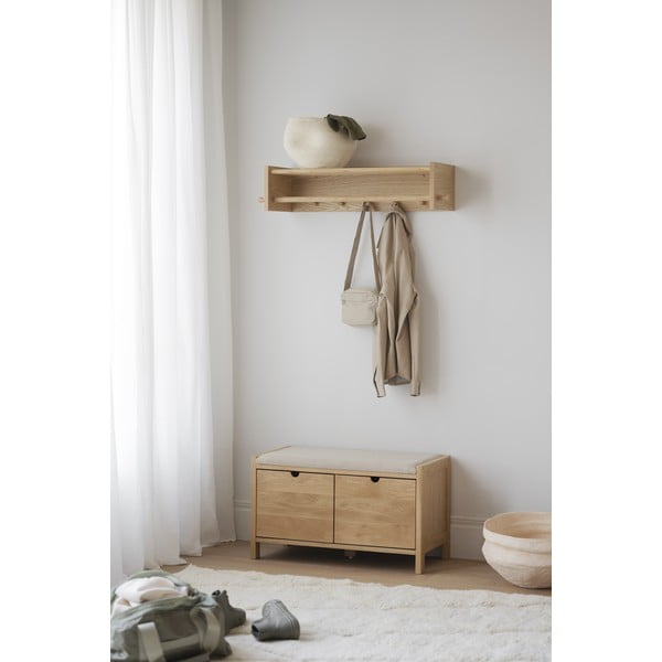 Nástenný vešiak z dubového dreva v prírodnej farbe s poličkou Hillmond – Rowico-image-3